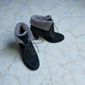Bjorndal Black Suede Leather Farrah Heeled Lace Up Boots Size 9